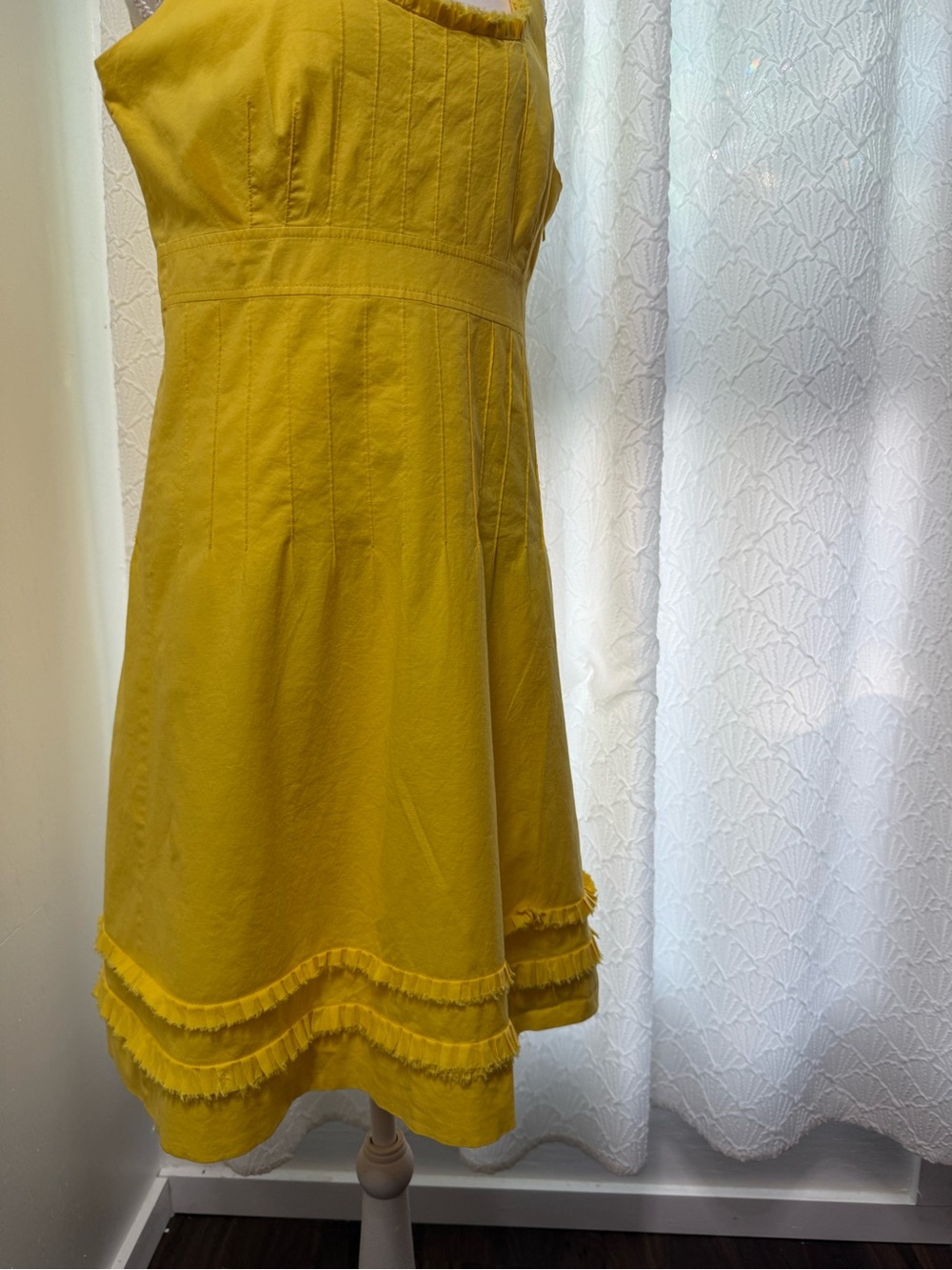 Tory Burch Yellow Sleeveless Midi Dress with Fringe Hem - Picture 3 of 10
